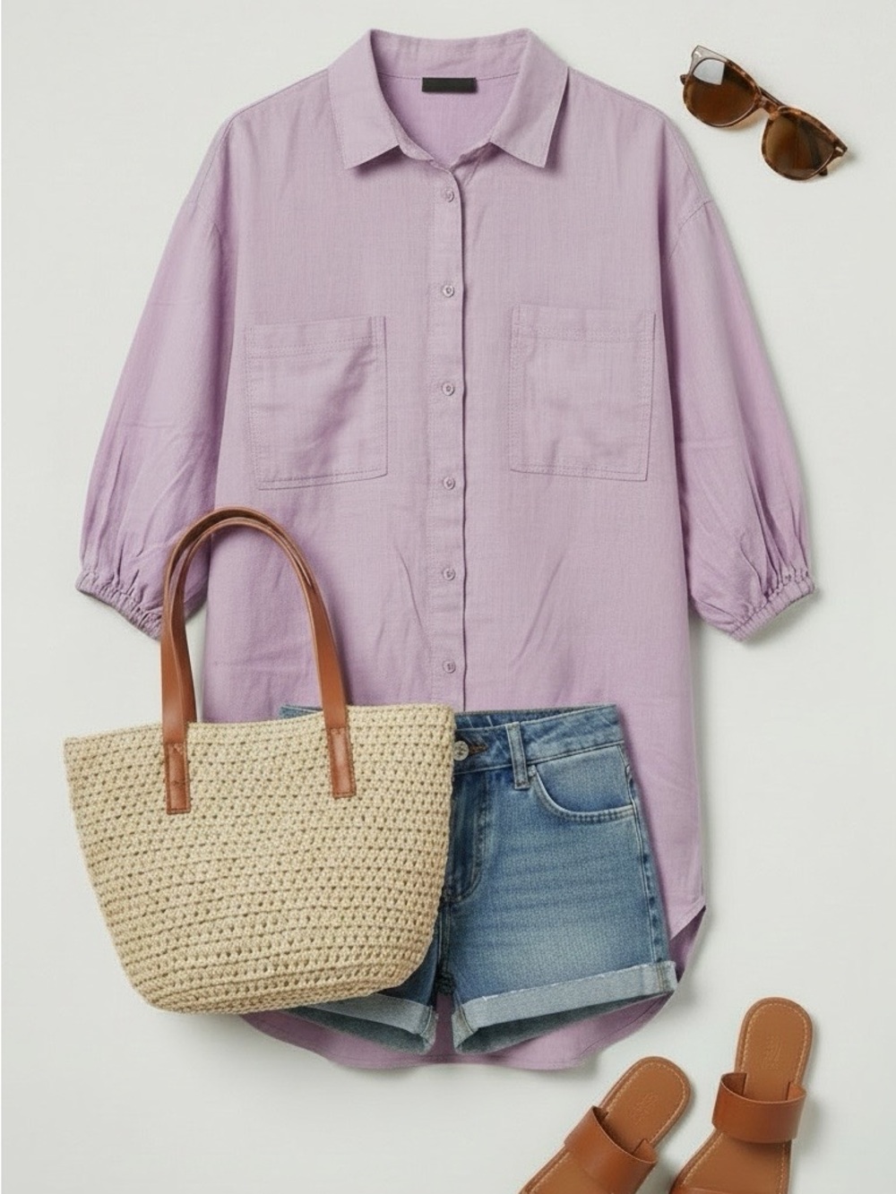 Relaxed Light Purple Button-Down Tunic Shirt